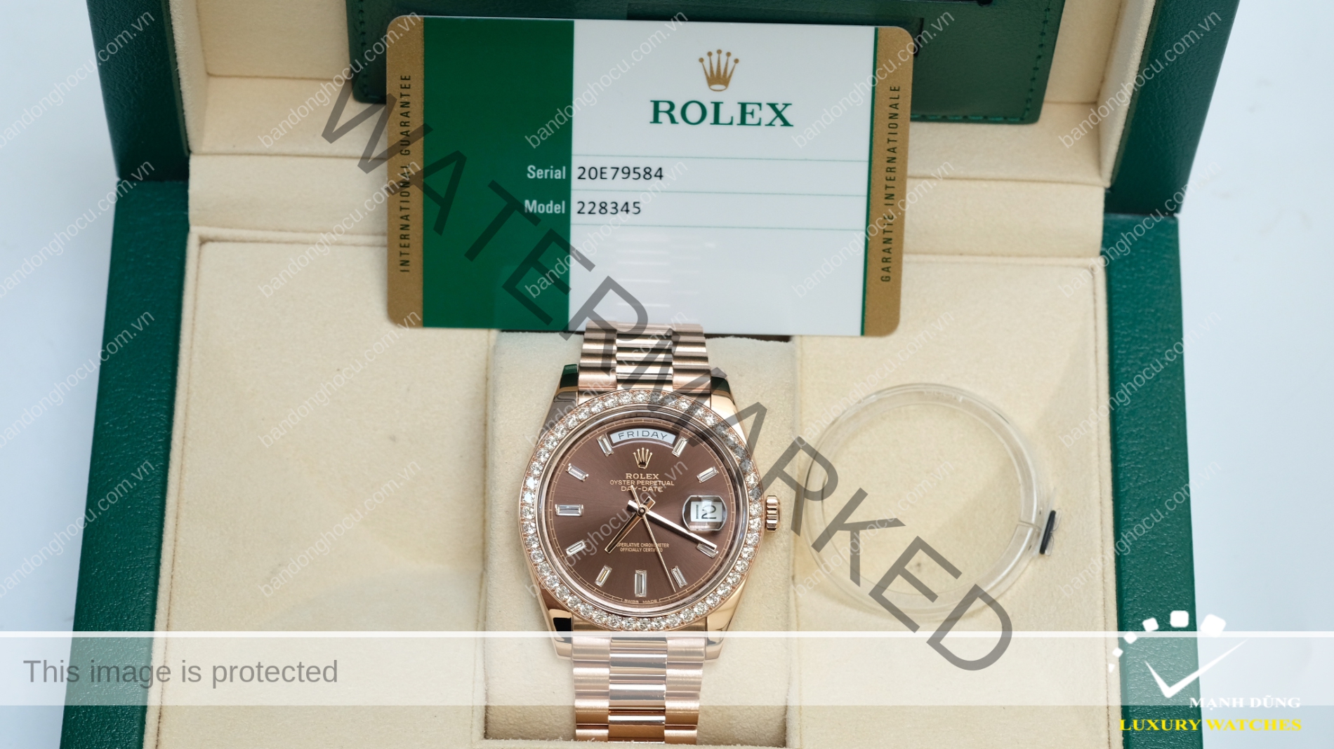 Đồng hồ Rolex Day Date 228345 mặt nâu chocolate size 40mm