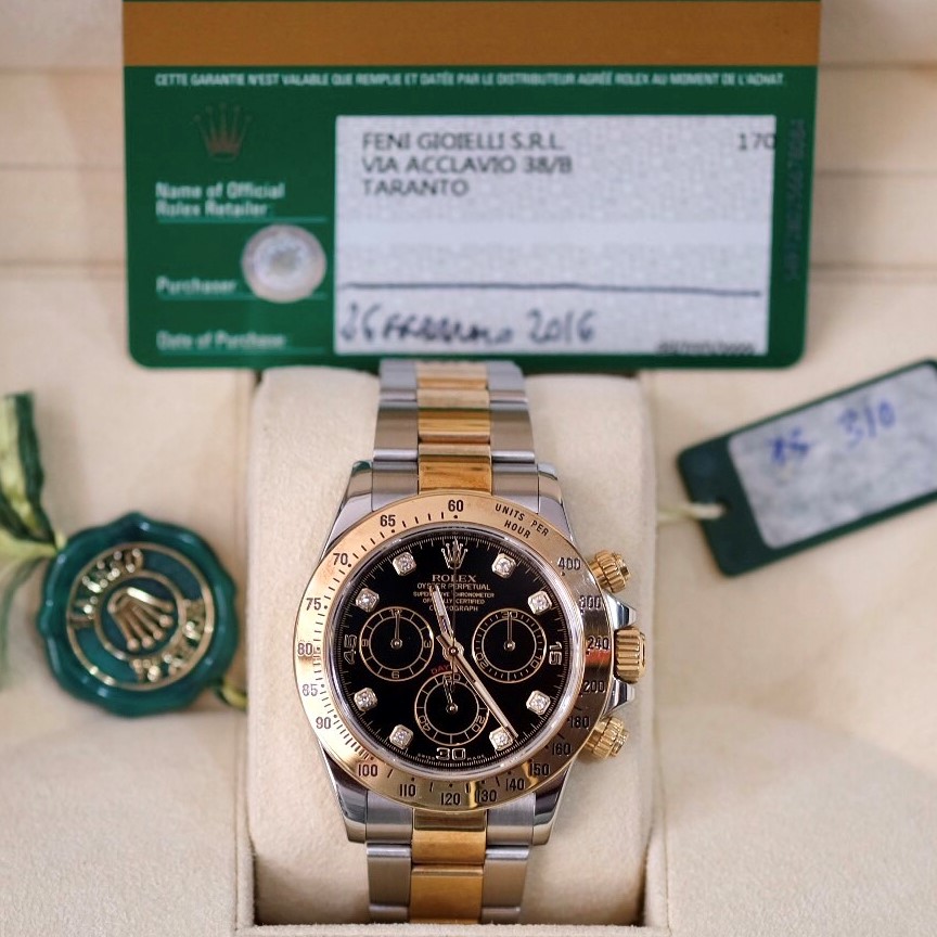 Đồng hồ Rolex 116523 Daytona Demi vàng 18k mặt số màu đen