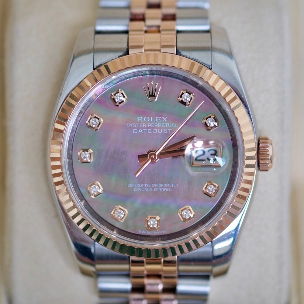 Đồng hồ Rolex Datejust 116231 Demi vàng hồng 18k mặt xà cừ tím